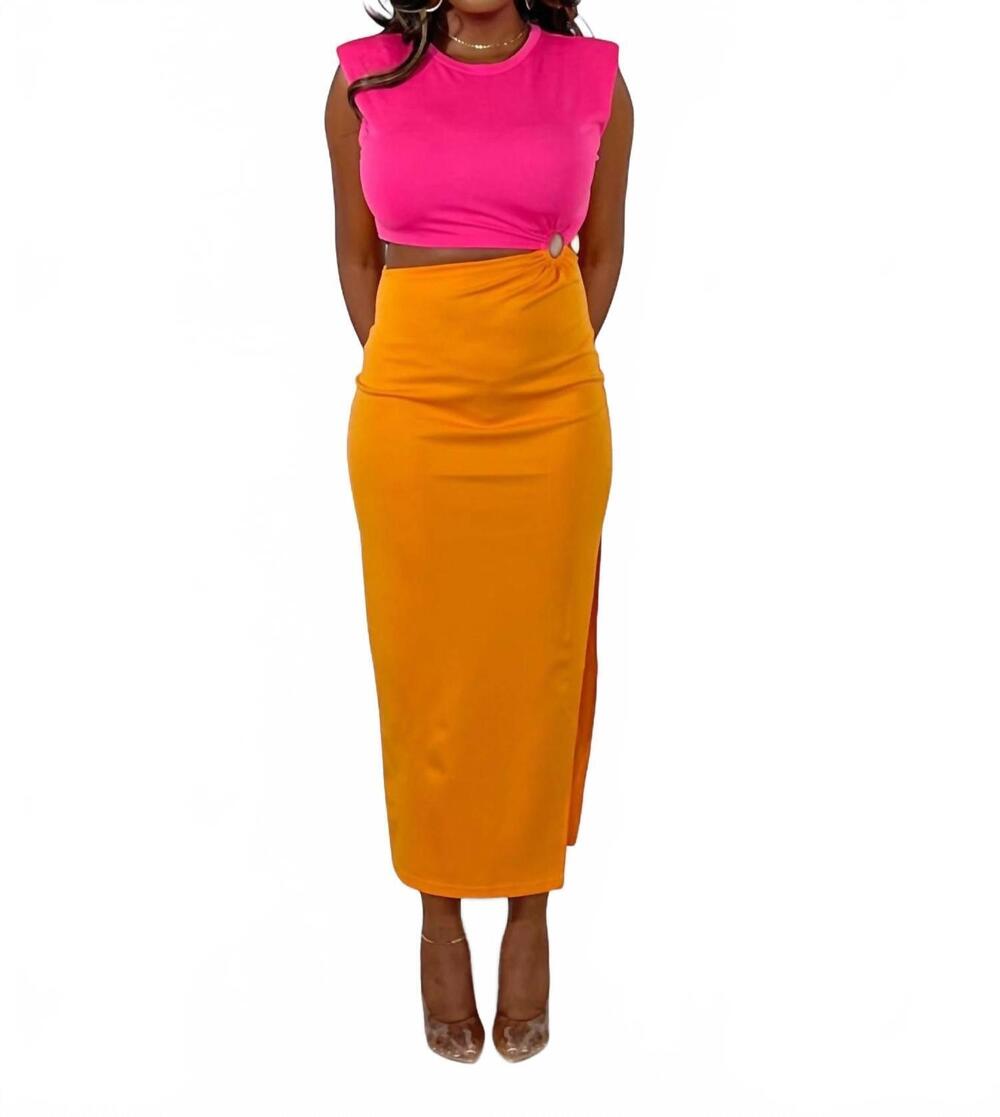 NEW FORE COLLECTION got your attention colorblock cutout midi dress in hot pink/